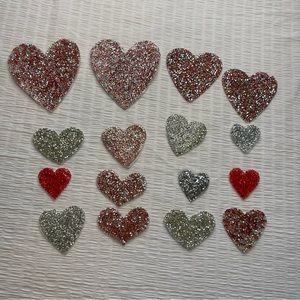 Rhinestone 16 Bundle Iron on patches 💜Heart glitter bling 16pcs 8 sizes NEW